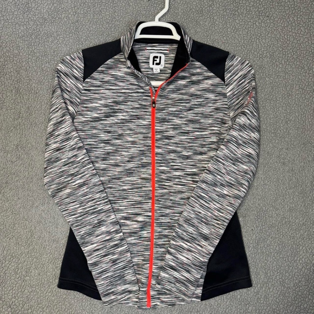 FJ FootJoy Women's Full Zip Golf Jacket Sz Small Black Gray Polyester Spandex